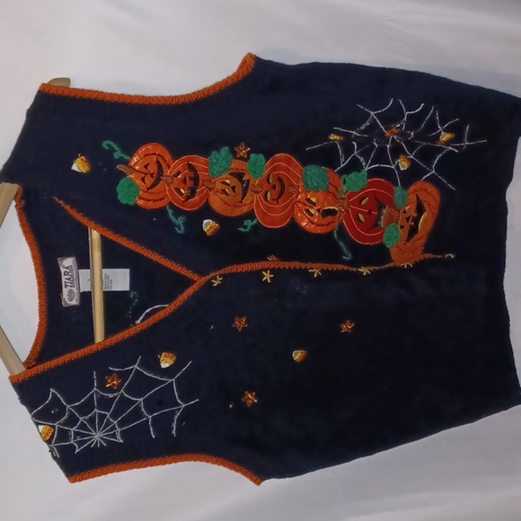 Tiara Jackets & Blazers - Tiara International Halloween Sweater Vest Kitsch October Trick or Treat Spooky